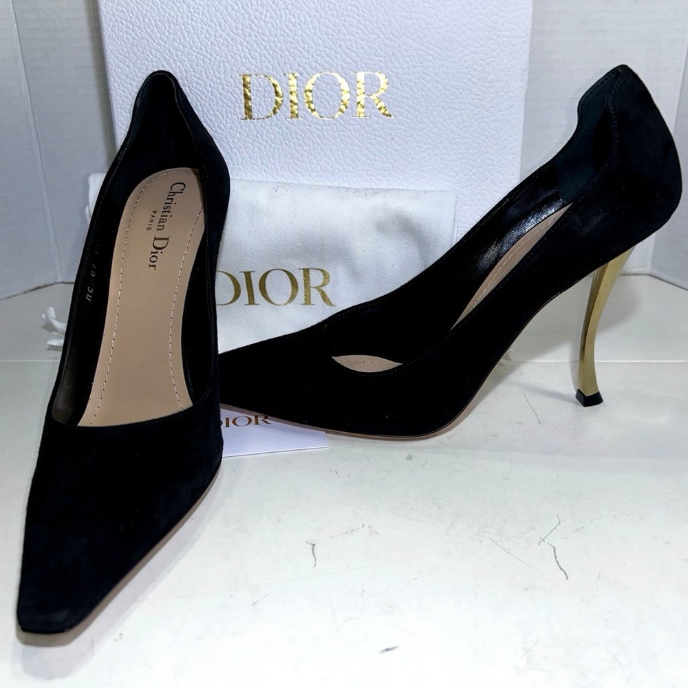 DIOR D-FAME PUMP BLACK SUEDE & GOLD HEEL SIZE 39 ✨ - Picture 3 of 6